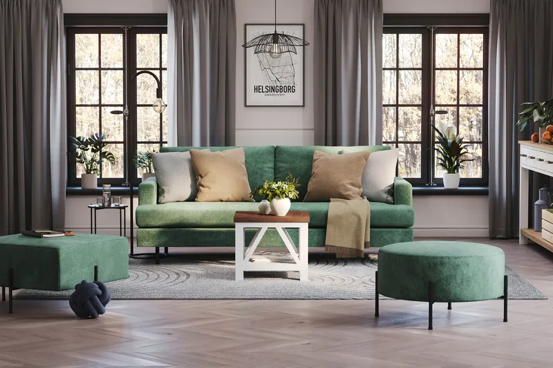 Menard Compact 3-sits Sammetssoffa - Mörkgrön - Möbler - Soffa - Sammetssoffa
