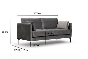 Mezonzo 2-sits Sammetssoffa 177 cm med Smala Armstöd - Grå - Möbler - Soffa - 2 sits soffa