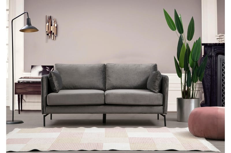Mezonzo 2-sits Sammetssoffa 177 cm med Smala Armstöd - Grå - Möbler - Soffa - 2 sits soffa