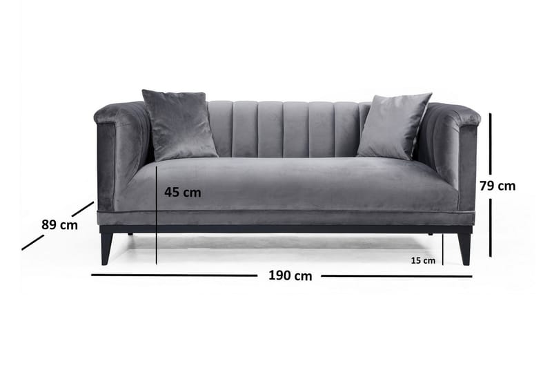 Mezonzo 2-sits Sammetssoffa 190 cm med Kanalsydd Rygg - Grå - Möbler - Soffa - 2 sits soffa