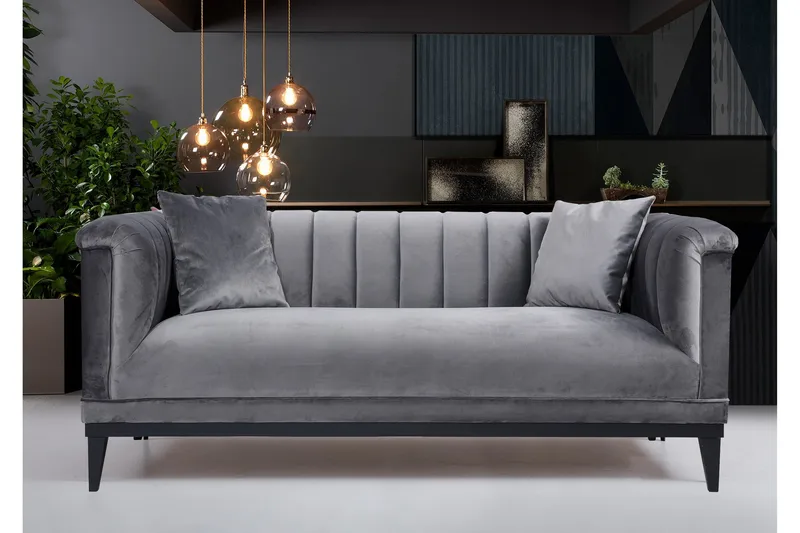 Mezonzo 2-sits Sammetssoffa 190 cm med Kanalsydd Rygg - Grå - Möbler - Soffa - 2 sits soffa