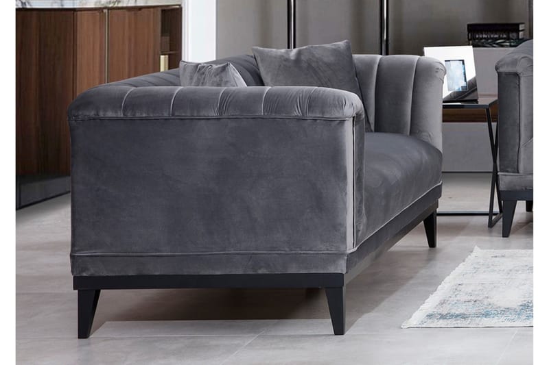 Mezonzo 2-sits Sammetssoffa 190 cm med Kanalsydd Rygg - Grå - Möbler - Soffa - 2 sits soffa