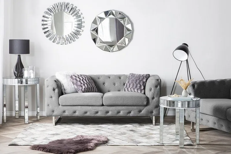 Vissland 2-sits Tuftad Soffa i Tyg med Metallben - Grå - Möbler - Soffa - 2 sits soffa