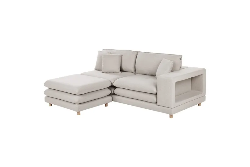 2-sitssoffa med fotpall Heden Beige/ljust trä - Beige/ljust trä - Möbler - Soffa - 2 sits soffa