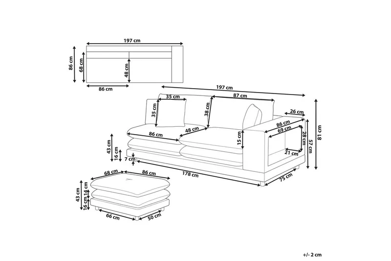 2-sitssoffa med fotpall Heden Beige/ljust trä - Beige/ljust trä - Möbler - Soffa - 2 sits soffa