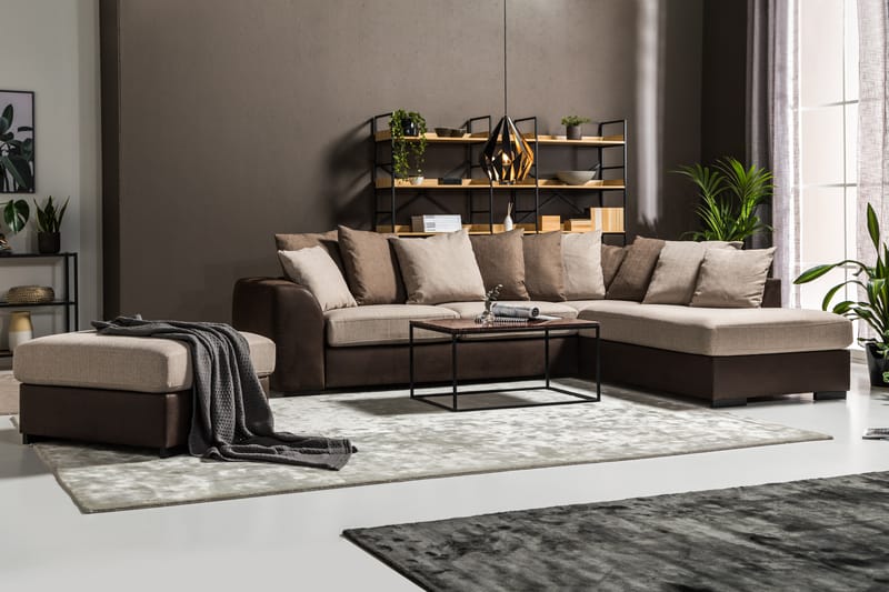3-sits Havanna Schäslong Höger Kuvertkuddar - Brun|Beige - 3 sits soffa med divan - Divansoffa & schäslongsoffa