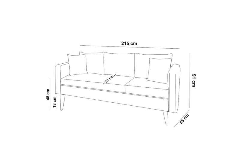 3-sits Franchak Soffa - Grå - 3 sits soffa