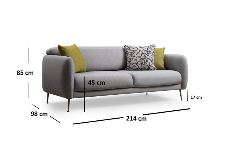 3-Sits Soffa Bourgue - Grå - 3 sits soffa