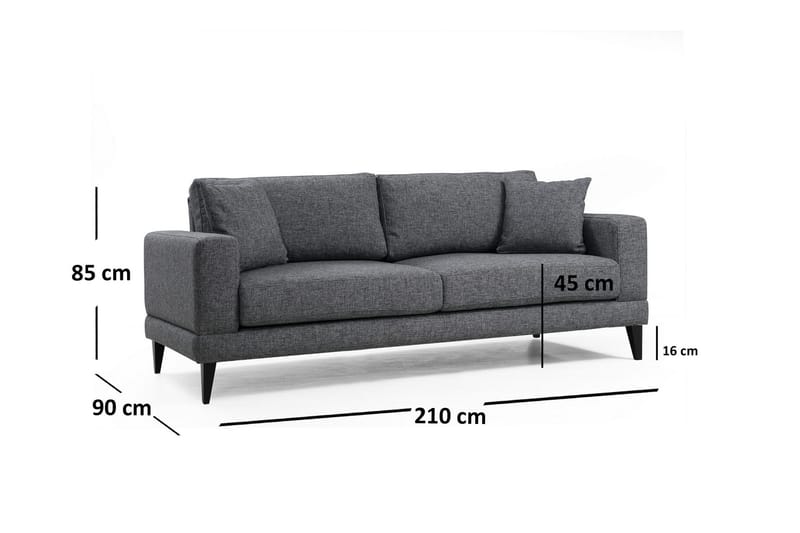 3-Sits Soffa Maner - Grå - 3 sits soffa