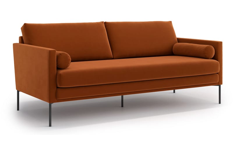 3-sits Soffa Nauro - Sammet/Orange/Brun - 3 sits soffa