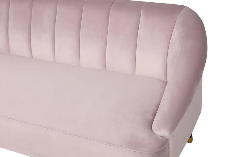 Alsvag 3-sits Kanalstoppad Sammetssoffa med Träben - Rosa - Möbler - Soffa - 3 sits soffa