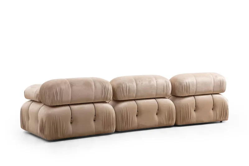 Belgin Bubblig Soffa 3-sits med fasta armstöd och repdetaljer - Beige - Möbler - Soffa - Modulsoffa - Komplett modulsoffa
