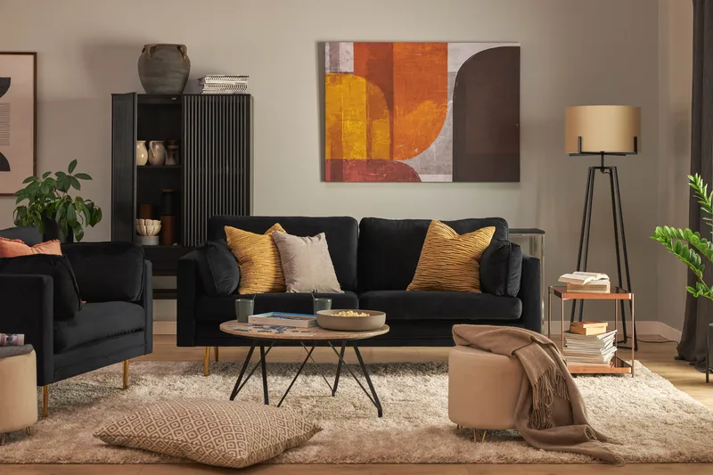 Bloom 3-sits Sammetssoffa - Svart - Möbler - Soffa - 3 sits soffa