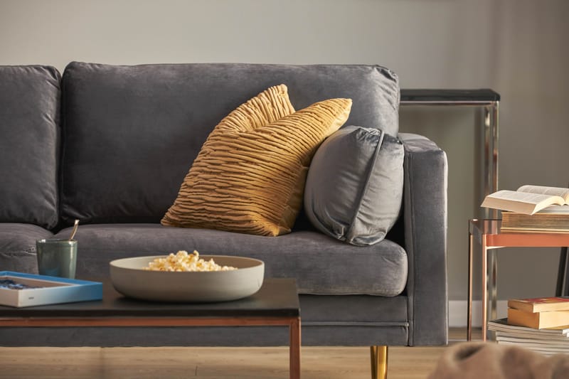 Bloom 3-sits Soffa i Sammet med Metallben - Grå - Möbler - Soffa - 3 sits soffa