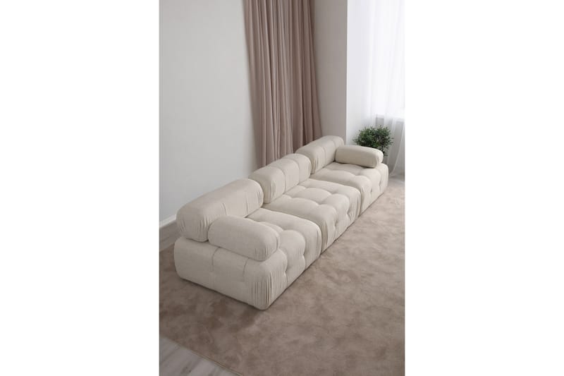 Bubblig Soffa 3-sits Belgin med utfällbara armstöd och ryggstöd - Ljusbeige - Möbler - Soffa - 3 sits soffa