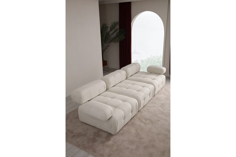 Bubblig Soffa 3-sits Belgin med utfällbara armstöd och ryggstöd - Ljusbeige - Möbler - Soffa - 3 sits soffa