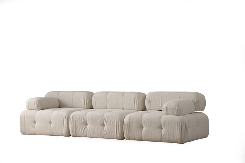 Bubblig Soffa 3-sits Belgin med utfällbara armstöd och ryggstöd - Ljusbeige - Möbler - Soffa - 3 sits soffa