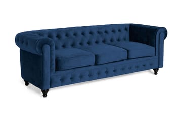 Chesterfield Lyx 3-sits Sammetssoffa - Djup soffa - Blå - Möbler - Soffa - 3 sits soffa