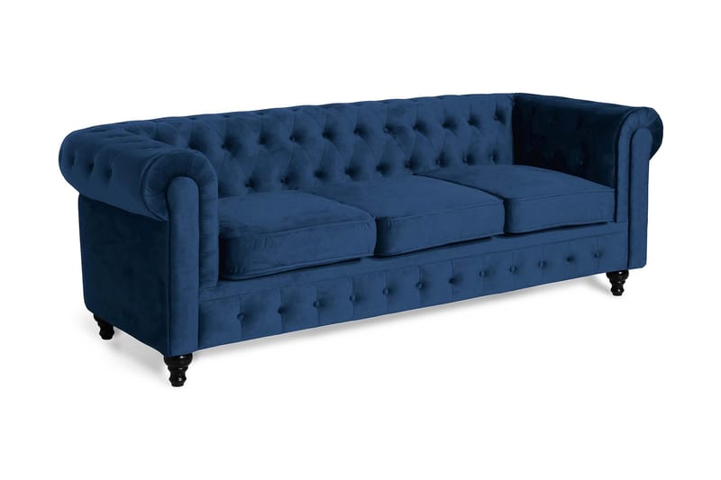 Chesterfield Lyx 3-sits Sammetssoffa - Djup soffa - Blå - Möbler - Soffa - 3 sits soffa