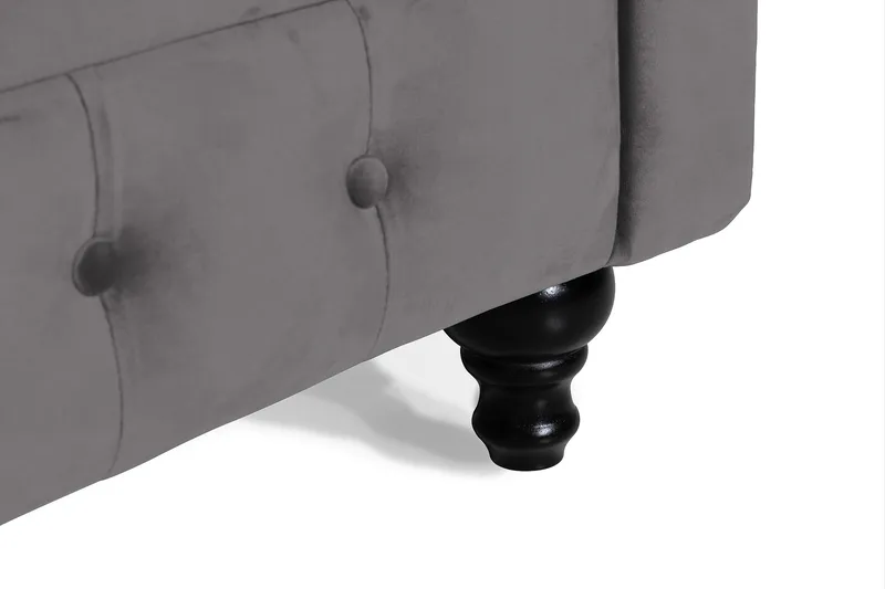 Chesterfield Lyx 3 sits Sammetssoffa - Djup soffa - Mörkgrå / Grå - Möbler - Soffa - 3 sits soffa