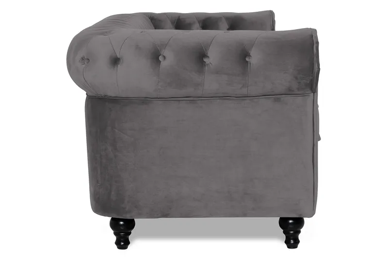 Chesterfield Lyx 3 sits Sammetssoffa - Djup soffa - Mörkgrå / Grå - Möbler - Soffa - 3 sits soffa