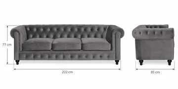Chesterfield Lyx 3 sits Sammetssoffa - Djup soffa - Mörkgrå - Möbler - Soffa - 3 sits soffa