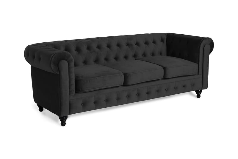 Chesterfield Lyx 3-sits Sammetssoffa - Djup soffa - Svart - Möbler - Soffa - 3 sits soffa