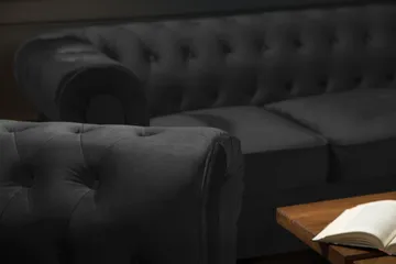 Chesterfield Lyx 3-sits Sammetssoffa - Djup soffa - Svart - Möbler - Soffa - 3 sits soffa