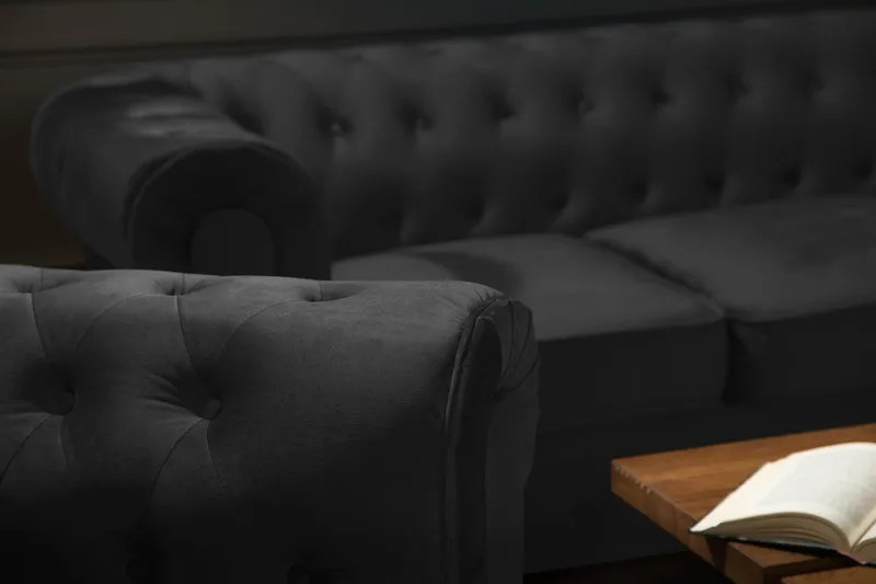 Chesterfield Lyx 3-sits Sammetssoffa - Djup soffa - Svart - Möbler - Soffa - 3 sits soffa