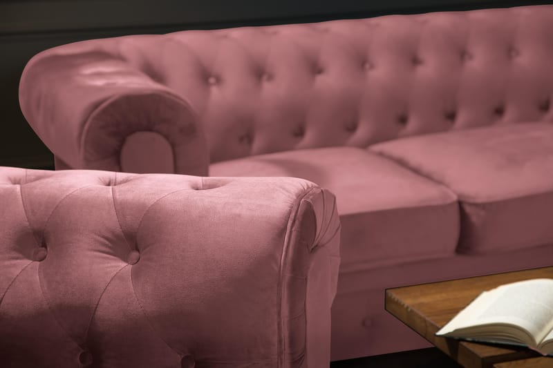 Chesterfield Lyx Sammetssoffa 3-sits - Rostrosa - Möbler - Soffa - 3 sits soffa