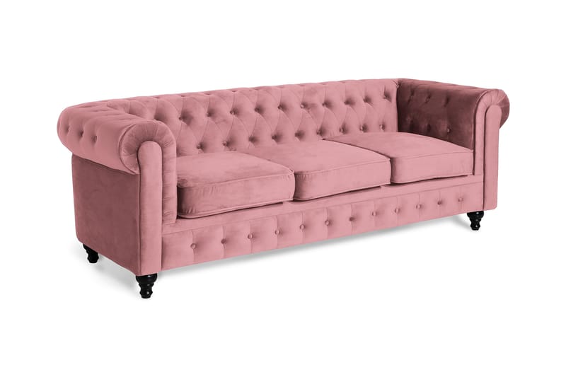 Chesterfield Lyx Sammetssoffa 3-sits - Rostrosa - Möbler - Soffa - 3 sits soffa