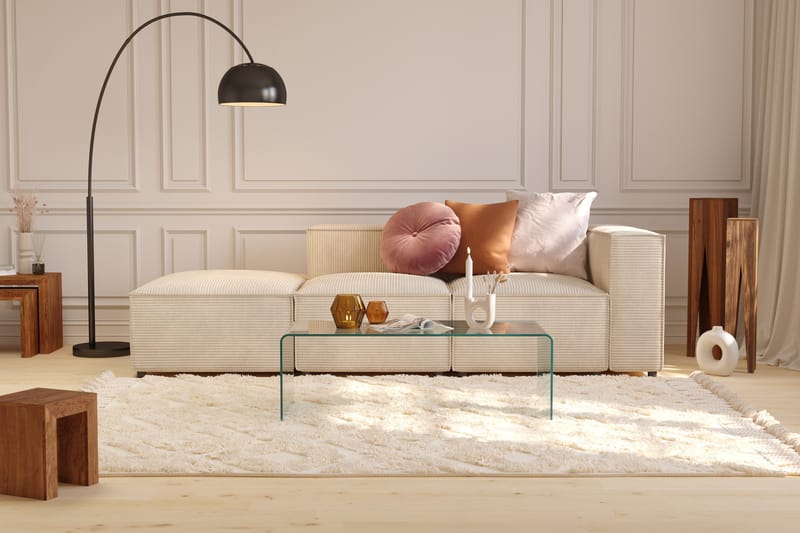 Cubo 3-sits Djup Modulsoffa + Fotpall i Manchester - Beige - Möbler - Soffa - 3 sits soffa