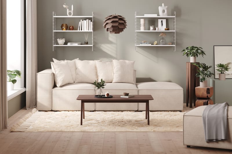 Cubo 3-sits Djup Modulsoffa + Fotpall i Manchester - Beige - Möbler - Soffa - 3 sits soffa