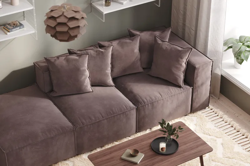 Cubo 3-sits Djup Modulsoffa + Fotpall i Sammet - Mörkgrå - Möbler - Soffa - Modulsoffa - Komplett modulsoffa