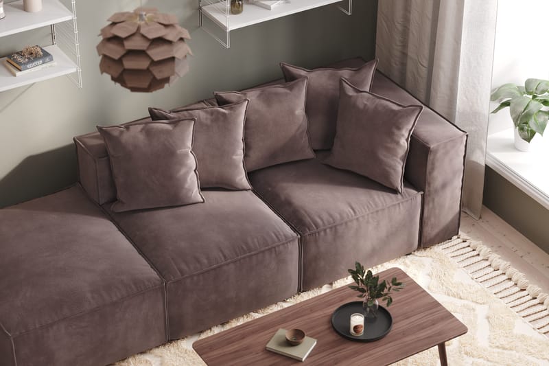 Cubo 3-sits Djup Modulsoffa + Fotpall i Sammet - Mörkgrå - Möbler - Soffa - Modulsoffa - Komplett modulsoffa