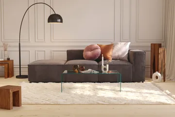 Cubo 3-sits Djup Modulsoffa + Fotpall i Sammet - Mörkgrå - Möbler - Soffa - Modulsoffa - Komplett modulsoffa