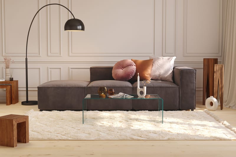 Cubo 3-sits Djup Modulsoffa + Fotpall i Sammet - Mörkgrå - Möbler - Soffa - Modulsoffa - Komplett modulsoffa