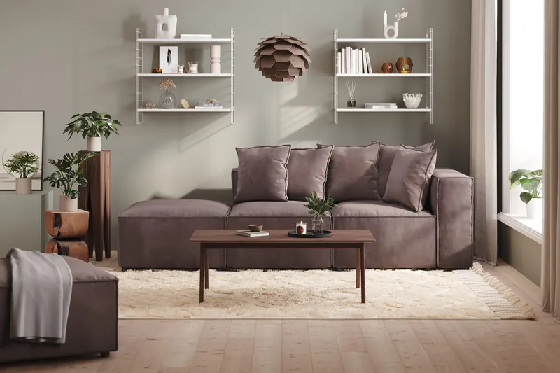 Cubo 3-sits Djup Modulsoffa + Fotpall i Sammet - Mörkgrå - Möbler - Soffa - Modulsoffa - Komplett modulsoffa