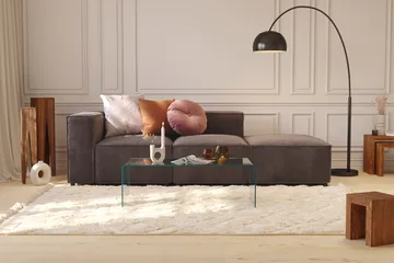 Cubo 3-sits Djup Modulsoffa + Fotpall i Sammet - Mörkgrå - Möbler - Soffa - Modulsoffa - Komplett modulsoffa