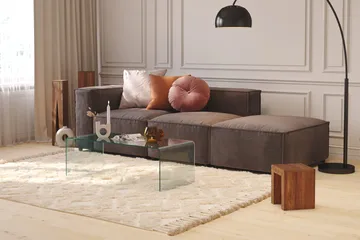 Cubo 3-sits Djup Modulsoffa + Fotpall i Sammet - Mörkgrå - Möbler - Soffa - Modulsoffa - Komplett modulsoffa