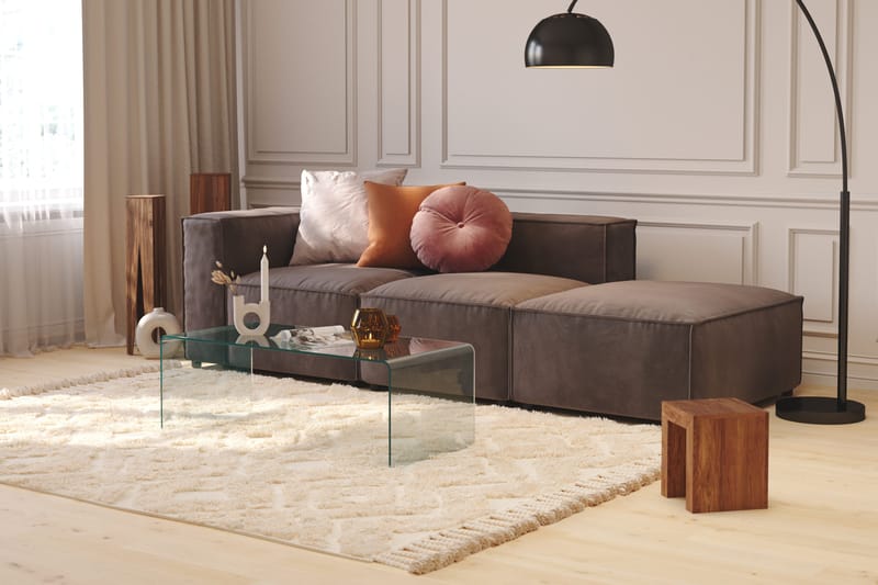 Cubo 3-sits Djup Modulsoffa + Fotpall i Sammet - Mörkgrå - Möbler - Soffa - Modulsoffa - Komplett modulsoffa