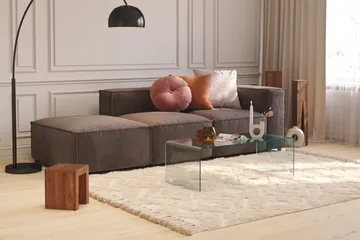 Cubo 3-sits Djup Modulsoffa + Fotpall i Sammet - Mörkgrå - Möbler - Soffa - Modulsoffa - Komplett modulsoffa