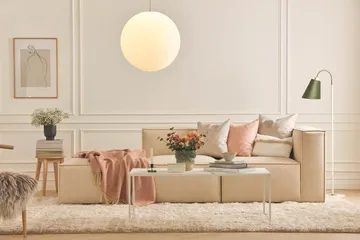 Cubo 3-sits Djup Modulsoffa + Fotpall i Tyg - Beige - Möbler - Soffa - Modulsoffa - Komplett modulsoffa