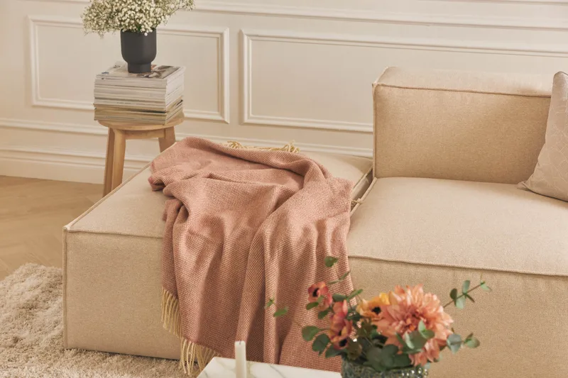 Cubo 3-sits Djup Modulsoffa + Fotpall i Tyg - Beige - Möbler - Soffa - Modulsoffa - Komplett modulsoffa