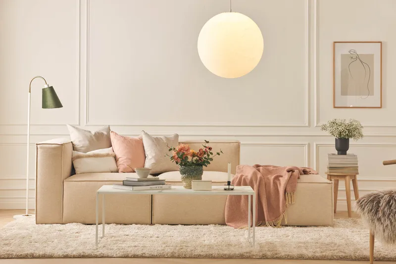 Cubo 3-sits Djup Modulsoffa + Fotpall i Tyg - Beige - Möbler - Soffa - Modulsoffa - Komplett modulsoffa