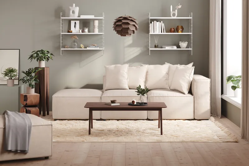 Cubo 3-sits Djup Modulsoffa + Fotpall i Tyg - Beige - Möbler - Soffa - Modulsoffa - Komplett modulsoffa