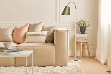Cubo 3-sits Djup Modulsoffa + Fotpall i Tyg - Beige - Möbler - Soffa - Modulsoffa - Komplett modulsoffa