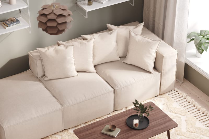 Cubo 3-sits Djup Modulsoffa + Fotpall i Tyg - Beige - Möbler - Soffa - Modulsoffa - Komplett modulsoffa