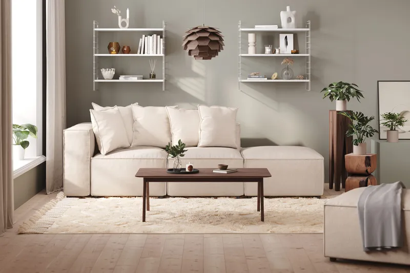 Cubo 3-sits Djup Modulsoffa + Fotpall i Tyg - Beige - Möbler - Soffa - Modulsoffa - Komplett modulsoffa