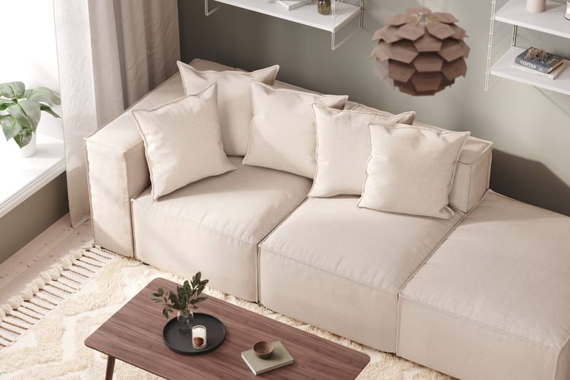 Cubo 3-sits Djup Modulsoffa + Fotpall i Tyg - Beige - Möbler - Soffa - Modulsoffa - Komplett modulsoffa